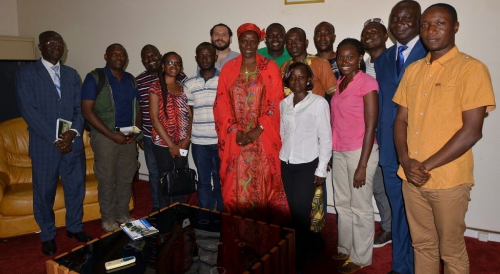 Central African reporters pose with Cameroon's Minister Delegate at the Ministry of Forestry and Wildlife, Ms. Koulsoumi A. Boukar during a courtesy visit. Photo credit/Giuseppe Molinario