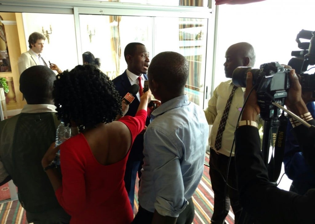 InfoCongo's Managing Editor, David Akana speaking to the Cameroonian media. Central African media were really inquisitive to understanding how GeoJournalism would impact current and future journalism practices. Photo credit/Giuseppe Molinario