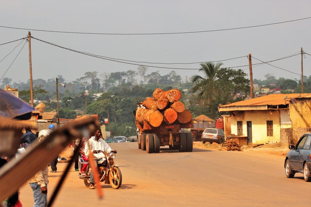 A truck loaded with timber on its way to the port city of Douala. Photo Credit: Nforngwa/Africa Assignments