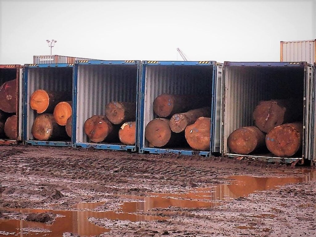 Logs at a depot at Cameroon’s port city of Douala waiting to be shipped out of the country. Photo credit: Nforngwa/Africa Assignments