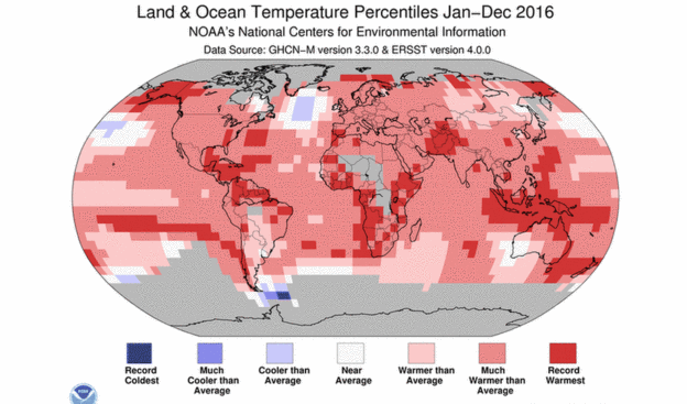 Many parts of the world had their warmest recorded year in 2016