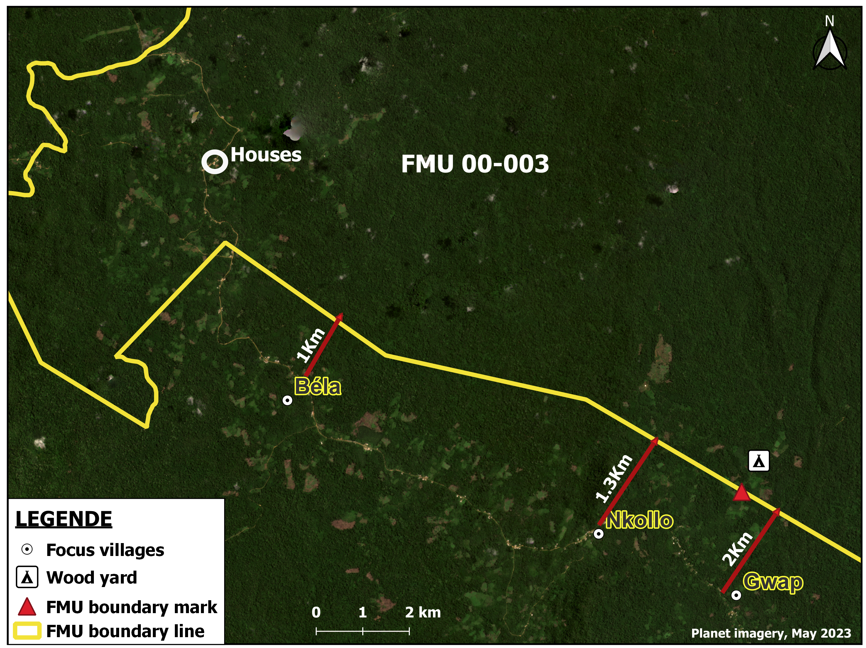 Map showing house inside the FMU 00-003. Map by InfoCongo